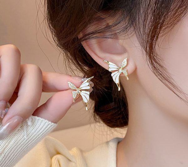 Luxury Dual-Tone Butterfly Stud Earrings for Women – Elegant Silver & Gold Zircon Earrings, High-End Fashion Jewelry