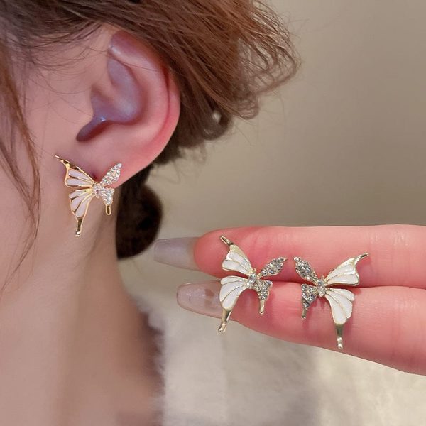 Luxury Dual-Tone Butterfly Stud Earrings for Women – Elegant Silver & Gold Zircon Earrings, High-End Fashion Jewelry