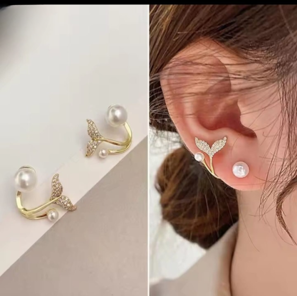 Korean Golden Fishtail Stud Earrings for Women – Trendy Butterfly Pear